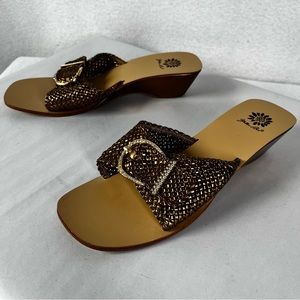 Yellow Box Bucklet 233499 Low Heel Wedge Slide Sandal women’s 9.5 M bejeweled